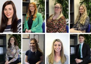 An collage of 8 people from the PM Law Group who have succeeded in their apprenticeships